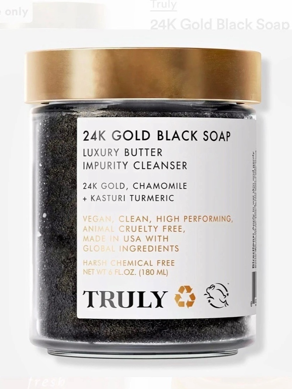 Truly 24K Gold Black Soap Luxury Butter Impurity Cleanser 6oz